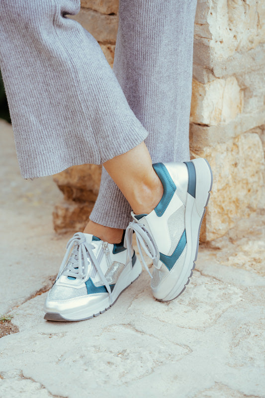 RIGA PLATA, D´Torres, ZAPATILLA DEPORTIVA URBANA DE MUJER, MUY CÓMODA CON HORMA AMPLIA PARA ADAPTAR PLANTILLAS.