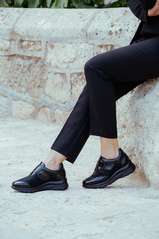 ABRIL NEGRO D'TORRES®, ZAPATO TIPO DEPORTIVO ANATÓMICO DE MUJER, DISEÑADO PARA PIES DELICADOS, HORMA AMPLIA H.