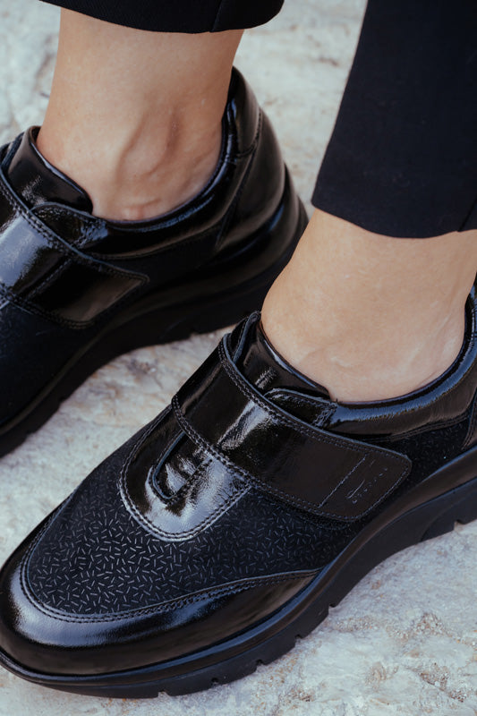 ABRIL NEGRO D'TORRES®, ZAPATO TIPO DEPORTIVO ANATÓMICO DE MUJER, DISEÑADO PARA PIES DELICADOS, HORMA AMPLIA H.