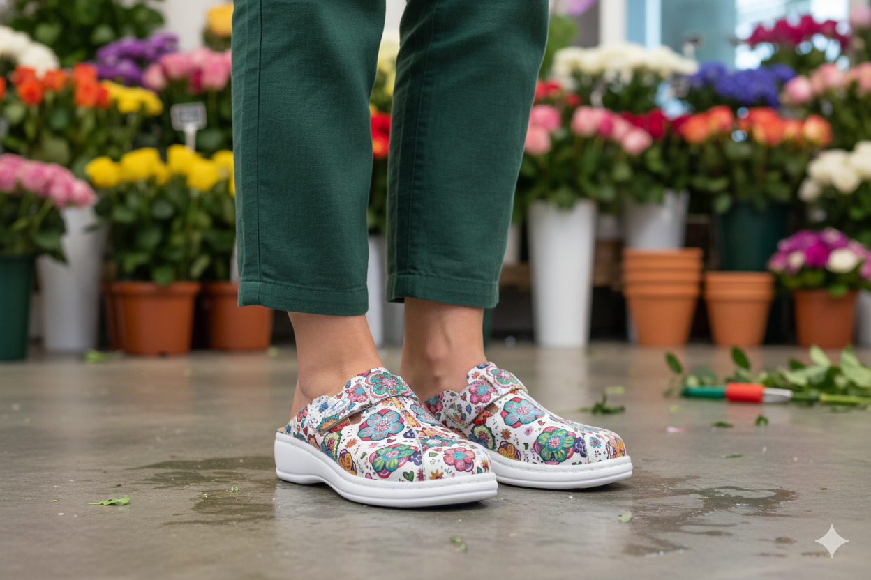 ZUECOS SANITARIO DE MUJER | MASTER PLUS FLORES | DOBLE PLANTILLA - D'Torres® - Oficial Shop