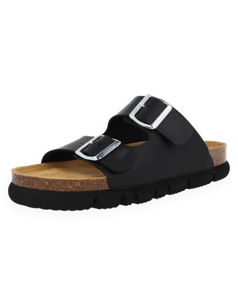 CORFU 2-STRAPS BLACK SANDAL - D'Torres®, COMFORTABLE AND ELEGANT WITH ANATOMICALLY PADDED SOLE