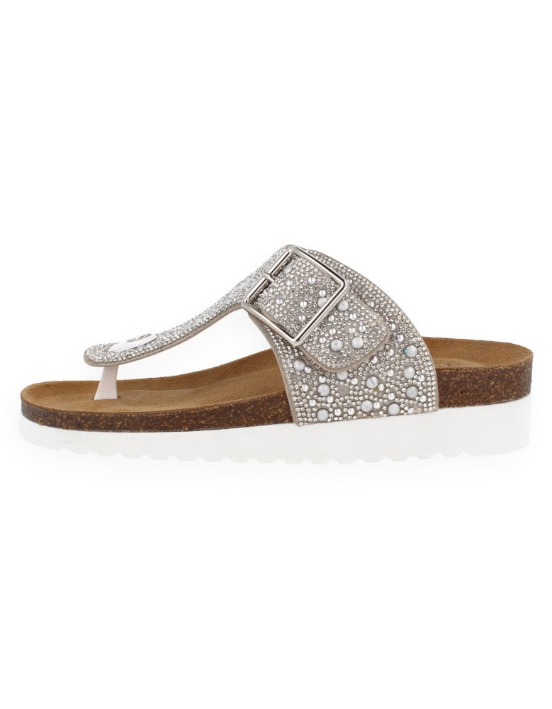 SANDALIA GEMMA PLATA FLIP-FLOP - D'Torres®, PEDRERIA CON PLANTA ANATÓMICA ACOLCHADA.