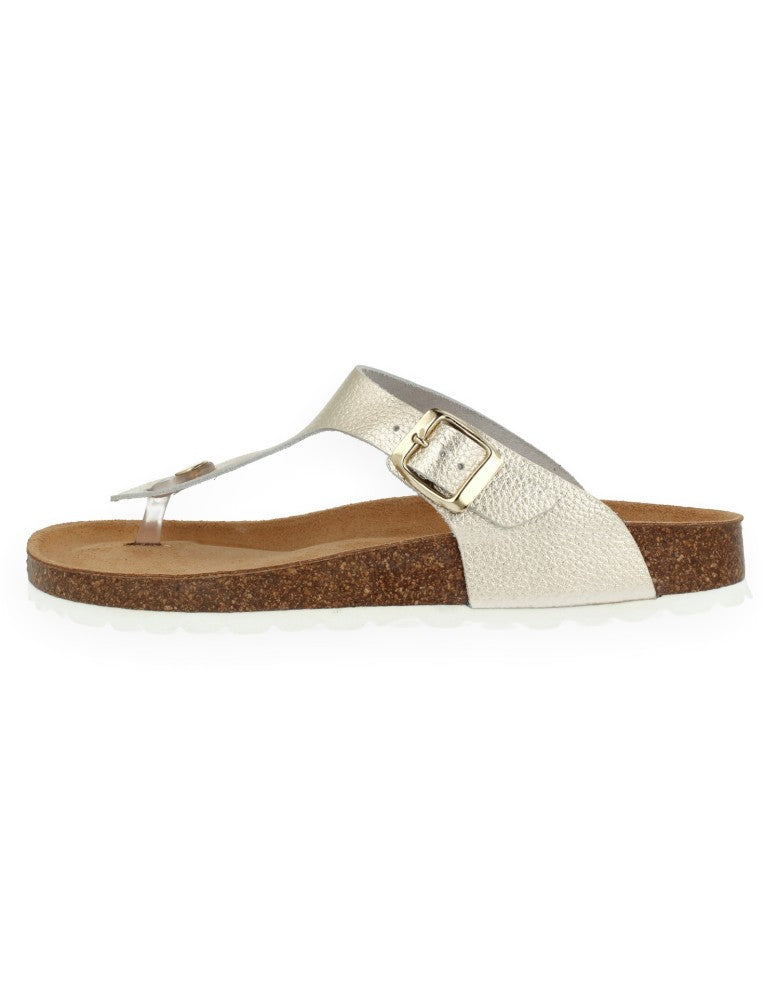 SANDALIA MANILVA FLIP-FLOP CHAMPANGE - D'Torres®, PIEL NAPA CON PLANTA ANATÓMICA ACOLCHADA.