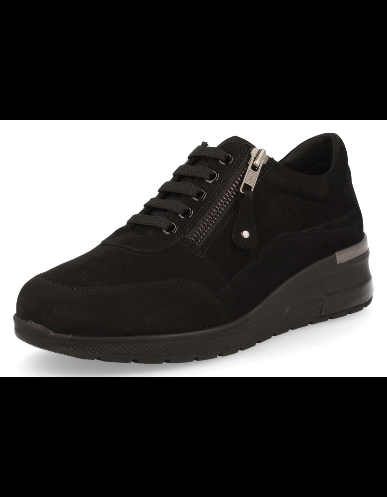 ZAPATO TOSCANA NEGRO D'TORRES® DE PIEL SERRAJE Y HORMA ANCHA, CÓMODO PARA PIES DELICADOS