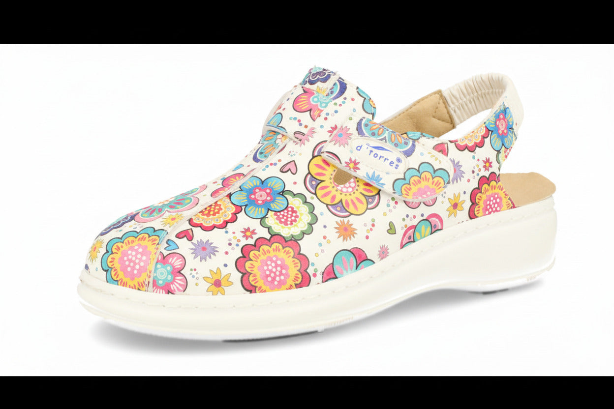 ZUECOS SANITARIOS DE MUJER CON TIRA, MUY CÓMODOS, MASTER PLUS FLORES DOBLE PLANTILLA - D'Torres® - Oficial Shop