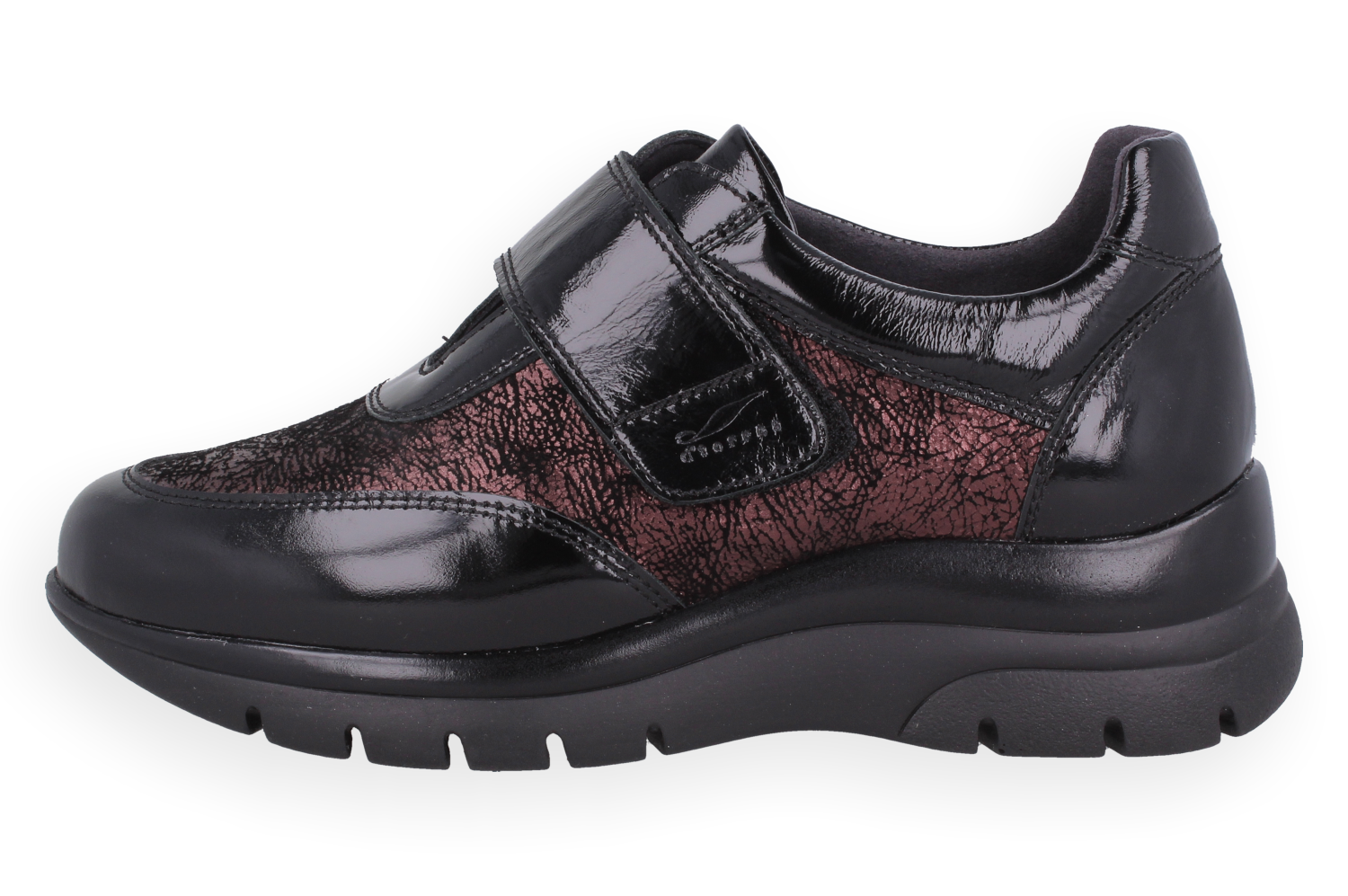 ABRIL NEGRO-BURDEOS D'TORRES®, ZAPATO TIPO DEPORTIVO ANATÓMICO DE MUJER, DISEÑADO PARA PIES DELICADOS, HORMA AMPLIA H.