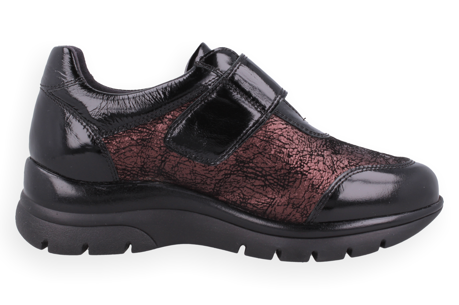 ABRIL NEGRO-BURDEOS D'TORRES®, ZAPATO TIPO DEPORTIVO ANATÓMICO DE MUJER, DISEÑADO PARA PIES DELICADOS, HORMA AMPLIA H.