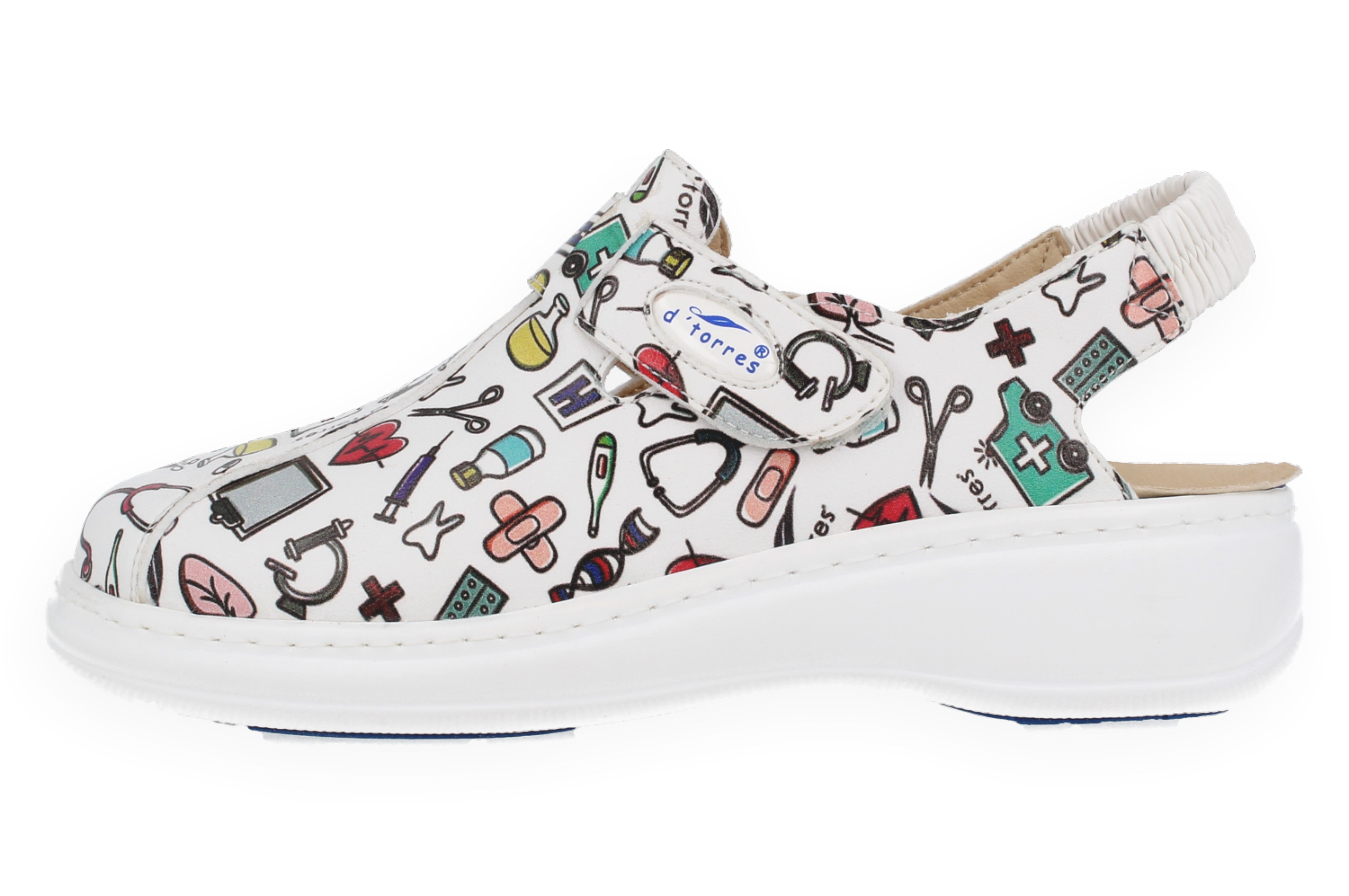 ZUECOS SANITARIOS MUJER,CON TIRA MASTER PLUS ICONOS SANITARIOS, DOBLE PLANTILLA D'Torres - D'Torres® - Oficial Shop