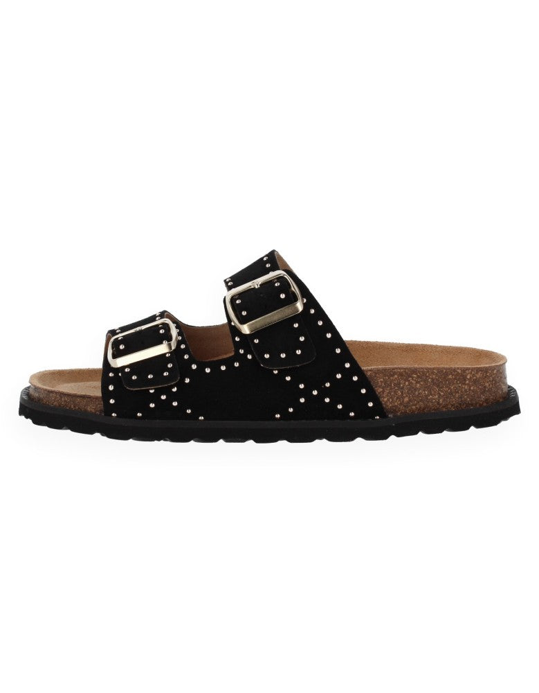 SANDALIA CAMBRILS NEGRO - D'Torres®, PIEL SERRAJE CON PLANTA ANATÓMICA ACOLCHADA.