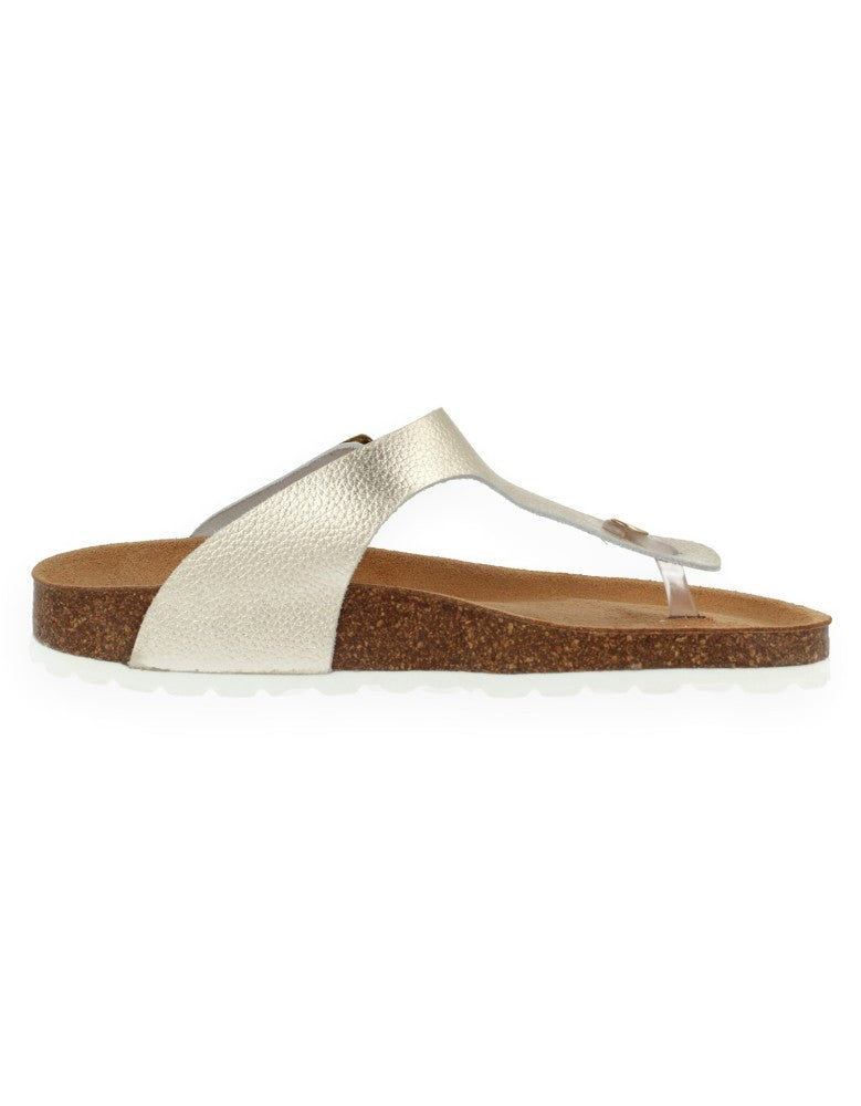 SANDALIA MANILVA FLIP-FLOP  CHAMPANGE - D'Torres®, PIEL NAPA CON PLANTA ANATÓMICA ACOLCHADA.