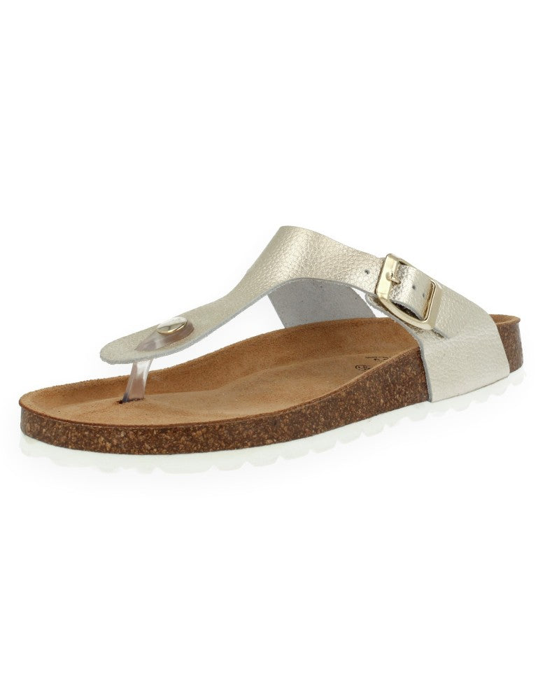 SANDALIA MANILVA FLIP-FLOP  CHAMPANGE - D'Torres®, PIEL NAPA CON PLANTA ANATÓMICA ACOLCHADA.